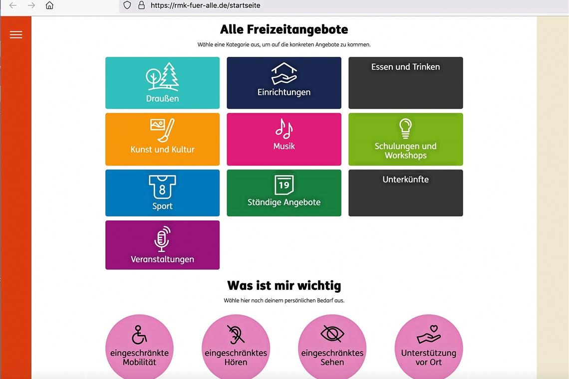 Die Freizeitangebote auf der Webseite www.rmk-fuer-alle.de kann man auch nach dem persönlichen Bedarf filtern. Screenshot: S. Horn