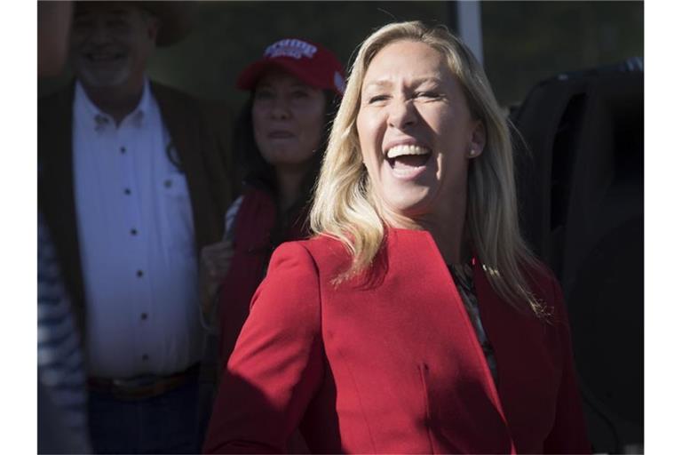 Die frisch gewählte republikanische Kongressabgeordnete Marjorie Taylor Greene während einer Wahlkampfkundgebung. Foto: Troy Stolt/Chattanooga Times Free Press/AP/dpa