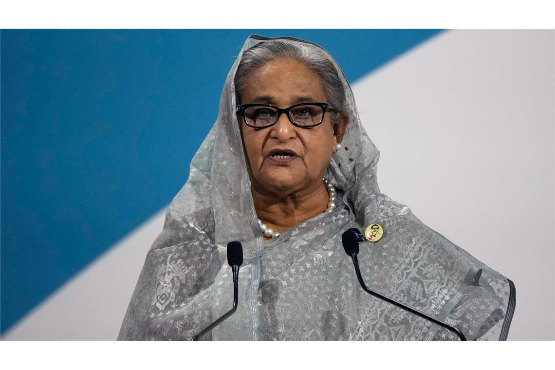 Die frühere Premierministerin von Bangladesch, Sheikh Hasina, hält eine Rede. (Foto Archiv)