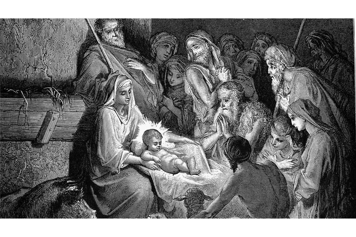 Hat Jesus wirklich gelebt? Die Geburt Jesu: Druck von Gustave Doré (1832-1883).
