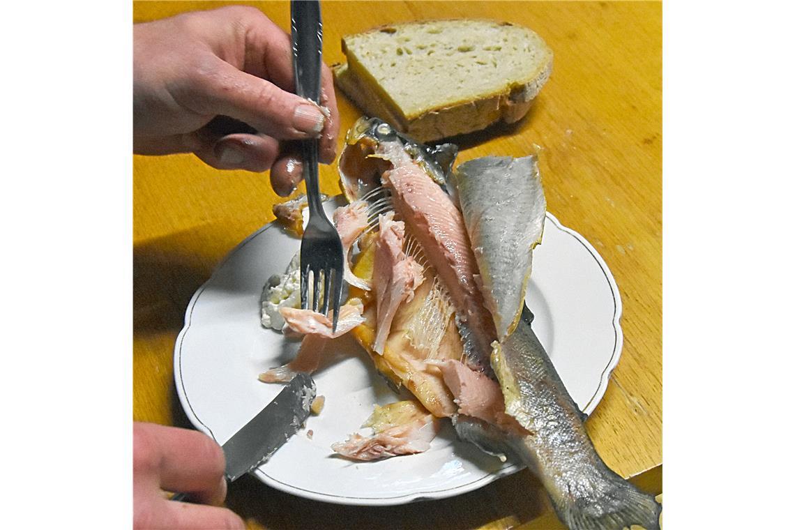 Osterräuchern des Angelsportvereins Althütte Die Haut lässt sich ganz leicht lösen und abziehen, das Fleisch ist butterweich und zart.