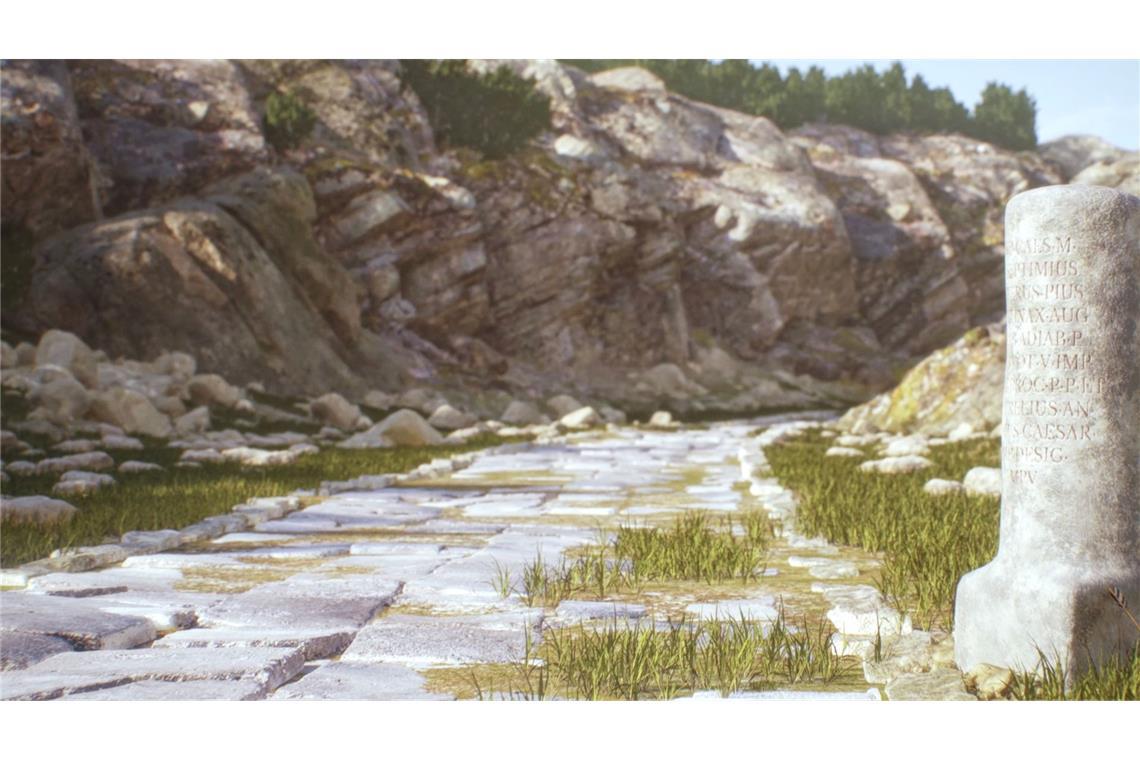 Die Illustration zeigt einen Kilometerstein auf einer Bergstraße in Kilikien, Türkei