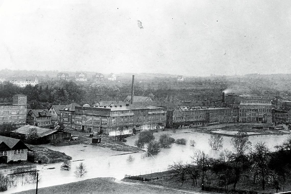 Die Lederfabriken von Robert Schweizer und Fritz Häuser in der Oberen Walke waren immer wieder von Hochwasser betroffen, wie hier in den 1920er-Jahren.