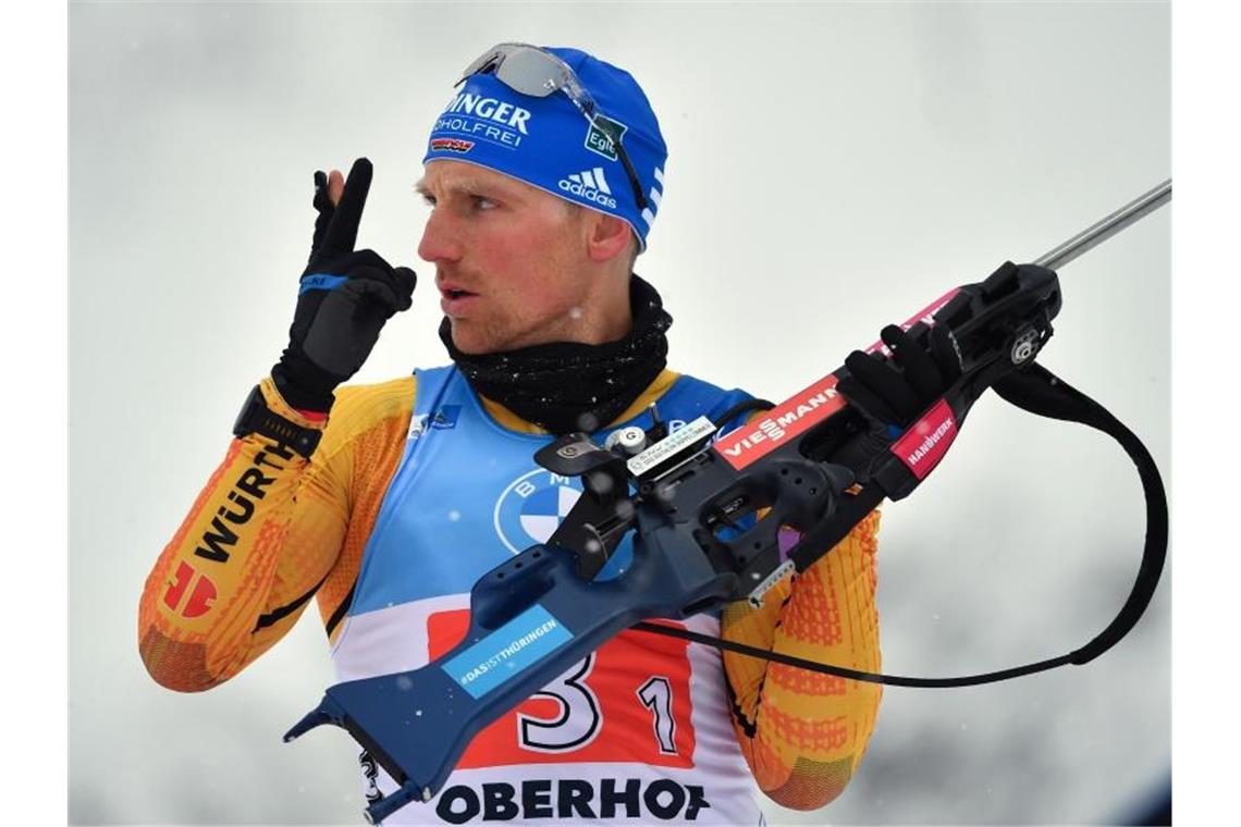 Die Männer-Staffel um Erik Lesser verpasste in Antholz das Podest. Foto: Martin Schutt/dpa