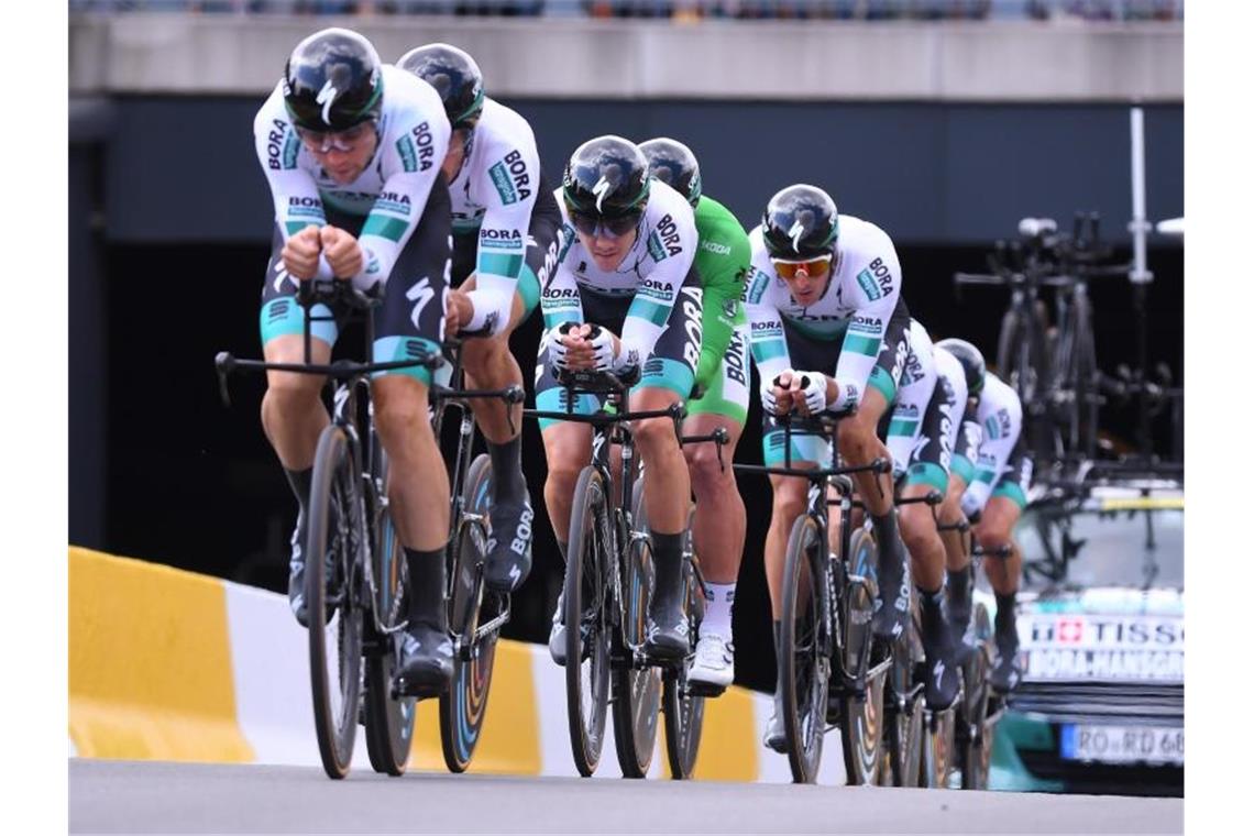Team Bora-hansgrohe: Aufstieg made in Oberbayern Die Mannschaft von Bora-hansgrohe fährt im zehnten Jahr ihres Bestehens große Erfolge ein. Foto: Pool Vincent Kalut/BELGA