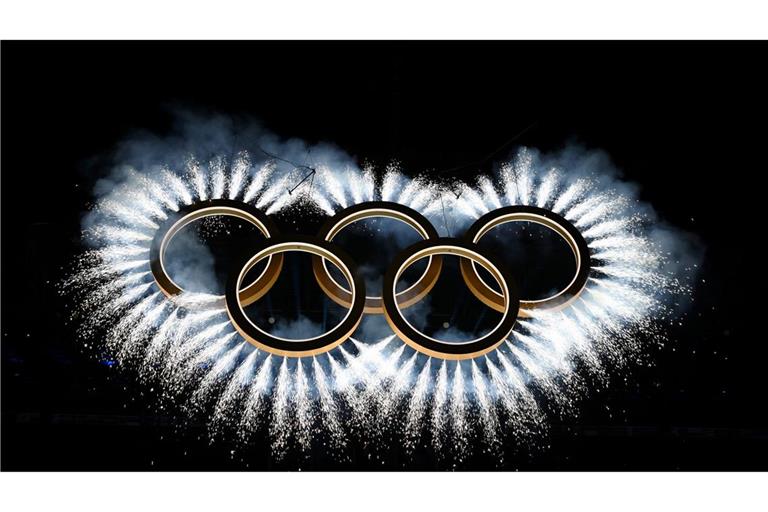 Die olympischen Ringe während der Eröffnungszeremonie.
