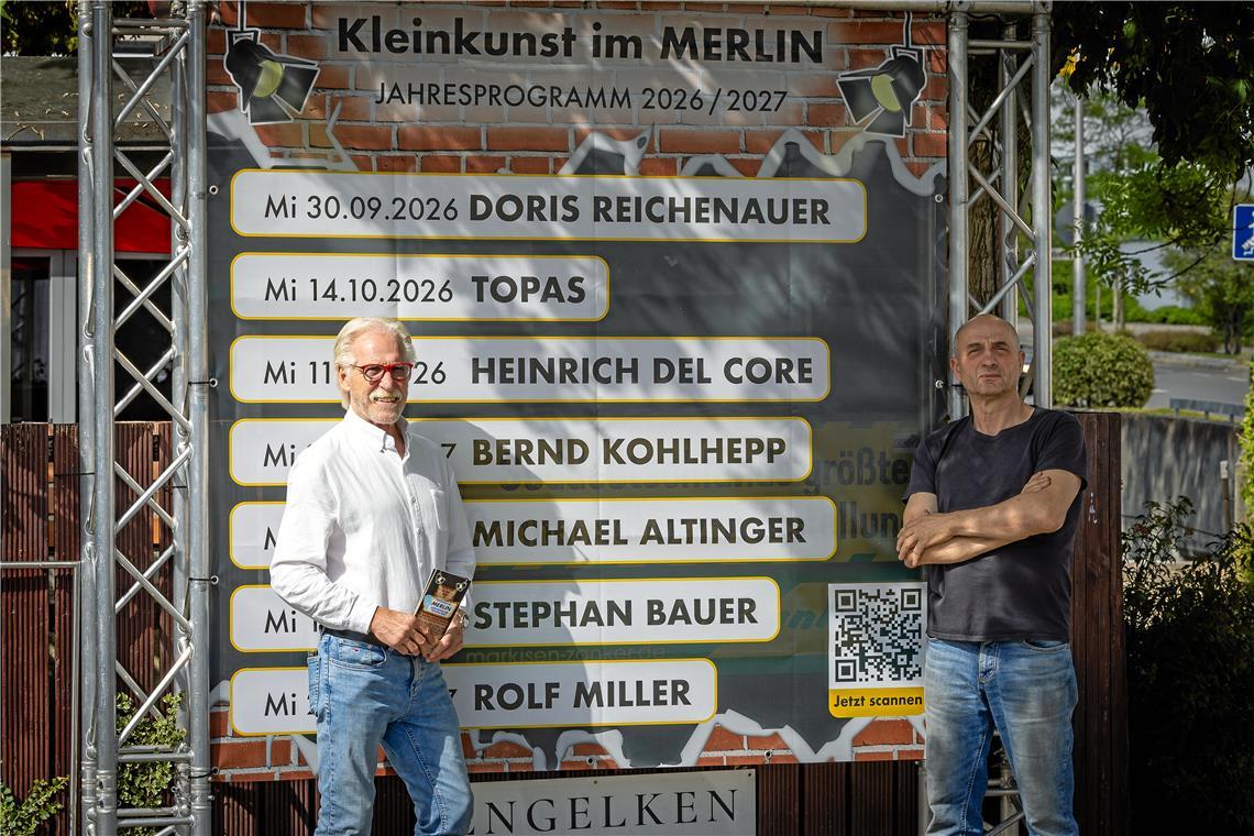 Die Organisatoren Charley Graf (links) und Christos Kiroglou freuen sich auf die zweite Kleinkunstsaison im Merlin. Foto: Alexander Becher