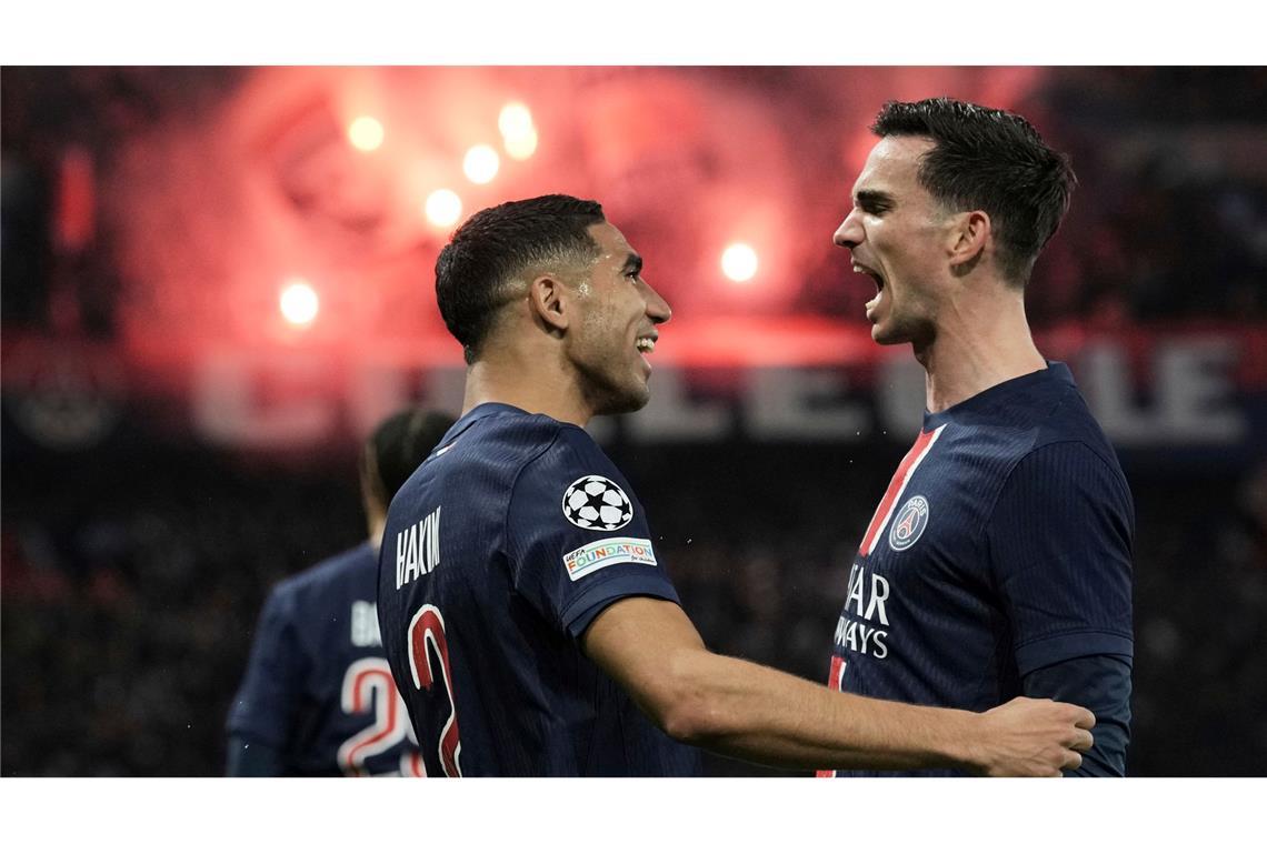 Seitenhieb gegen Mbappé: Paris' neue Champions-League-Helden Die PSG-Torschützen Fabian Ruiz (rechts) und Achraf Hakimi.