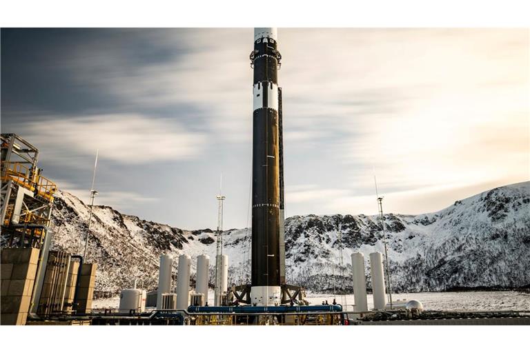 Die Rakete von Isar Aerospace auf dem Startplatz in Norwegen. (Handout)