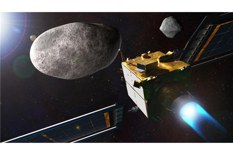 Die Raumsonde „Hera“ (3D-Illustration) soll zusammen mit ihrem Pendant, der Nasa-Sonde „Dart“, die Auswirkungen eines Aufpralls auf einen Asteroiden untersuchen, um aus diesem Experiment eine Technik zum Umlenken solcher Gesteinsbrocken im All abzuleiten.