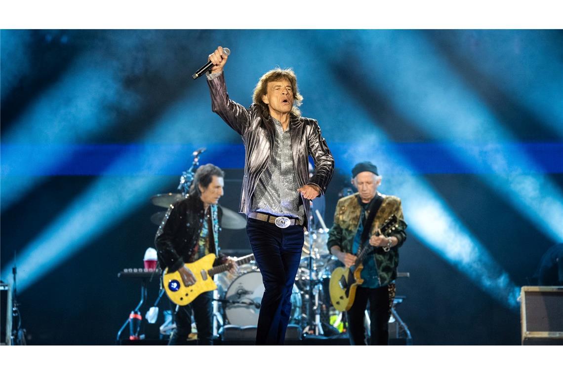 Die Rolling Stones mit Ron Wood (v.l.), Mick Jagger und Keith Richards treten während der "Hackney Diamonds"-Tour in Houston auf.