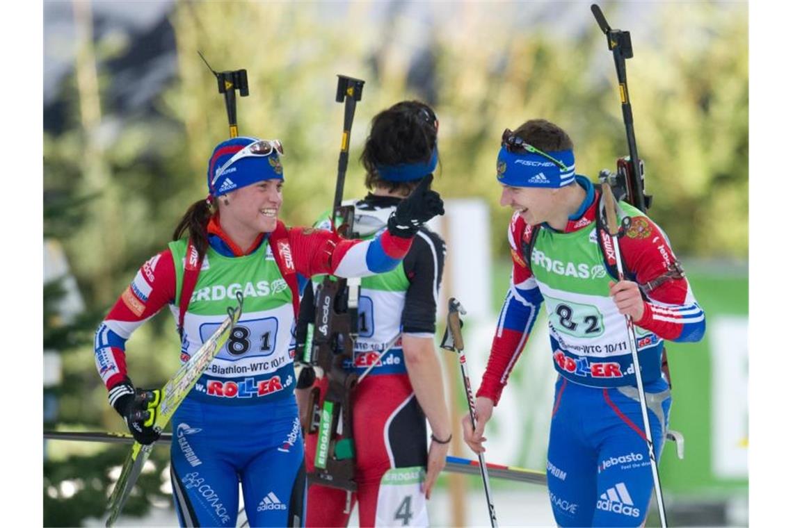 Die Russen Swetlana Slepzowa und Jewgeni Ustjugow haben Doping immer bestritten. Foto: Bernd Thissen/dpa