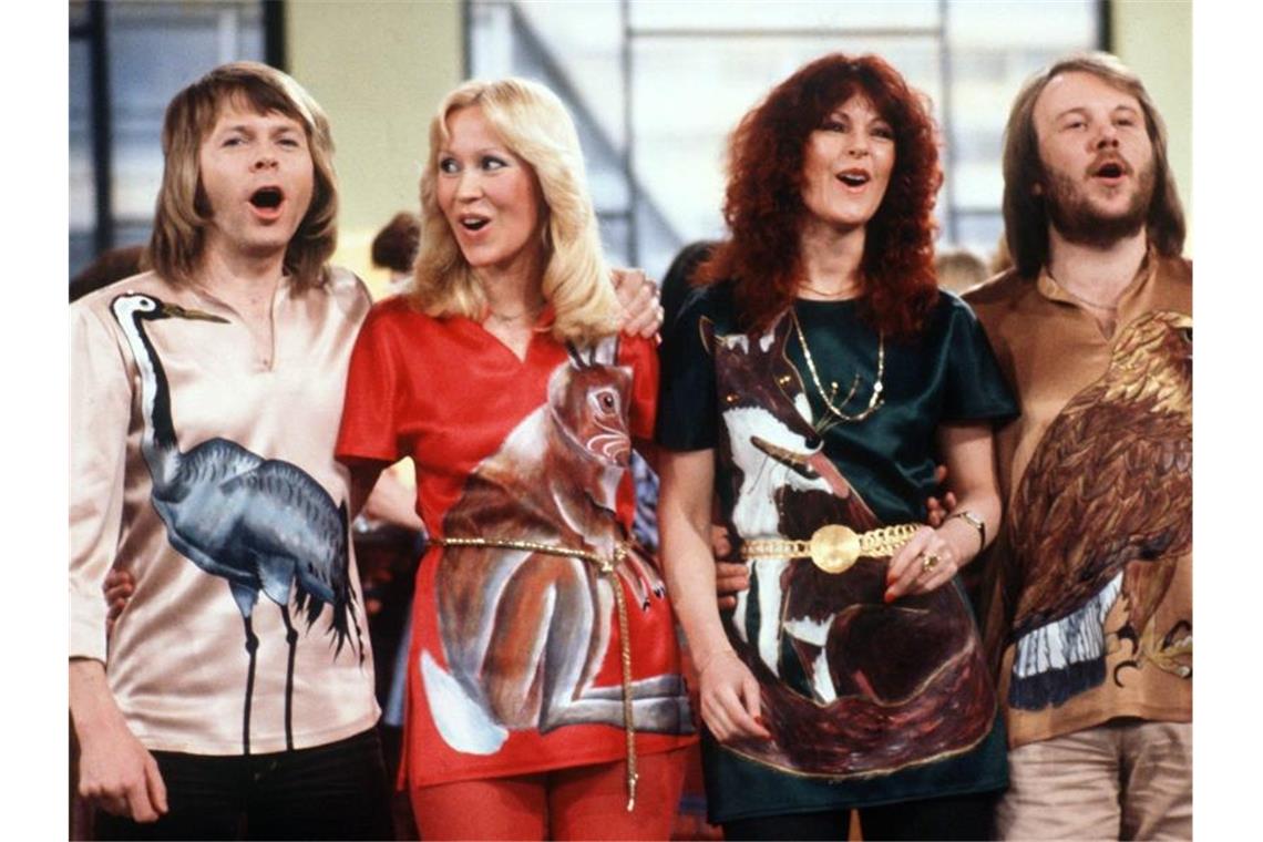 Die schwedische Popgruppe Abba 1978 mit (l-r) Björn Ulvaeus, Agnetha Fältskog, Anni-Frid Lyngstad und Benny Andersson. Foto: Schilling/dpa