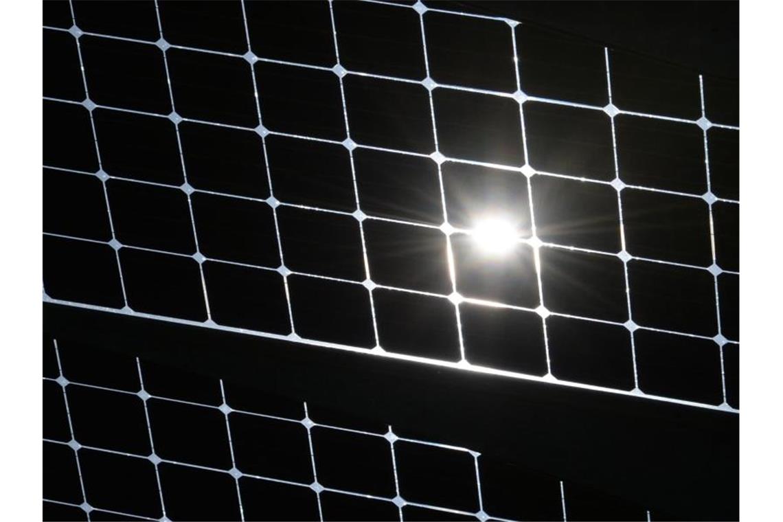 Landeseigene Gebäude sollen umweltfreundlicher werden Die Sonne scheint durch die Solarzellen einer Solaranlage. Foto: Patrick Seeger/dpa/Archiv