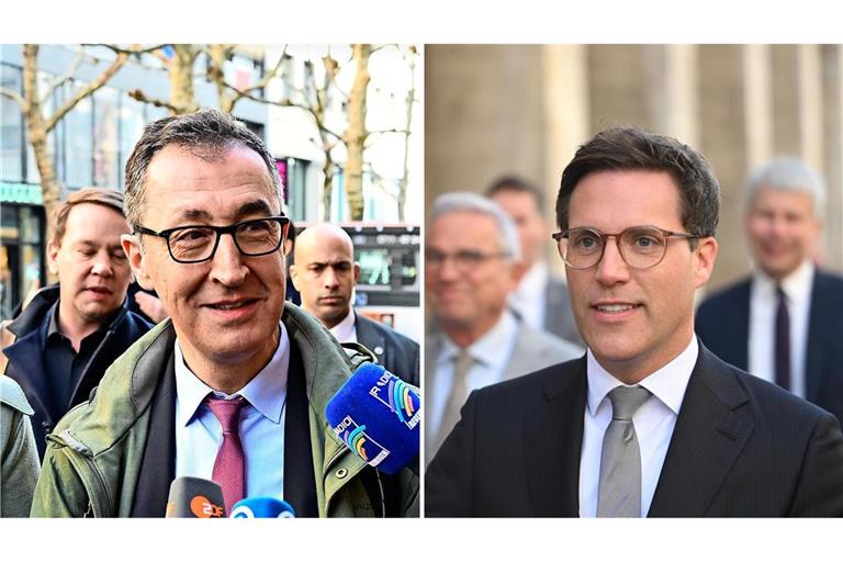 Die Spitzenkandidaten Cem Özdemir (Grüne) und Manuel Hagel (re./CDU)