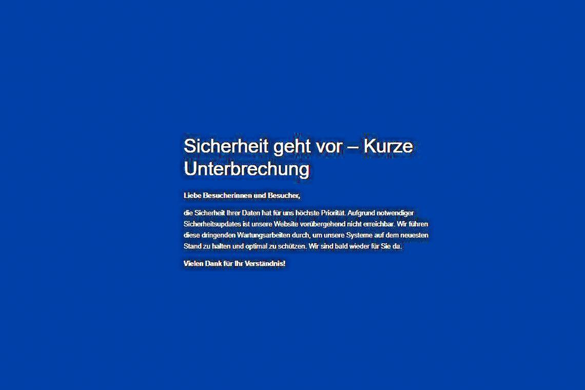 Die Stadt Murrhardt informiert auf ihrer Website, dass sie kurzfristig nicht erreichbar ist. Screenshot: www.murrhardt.de