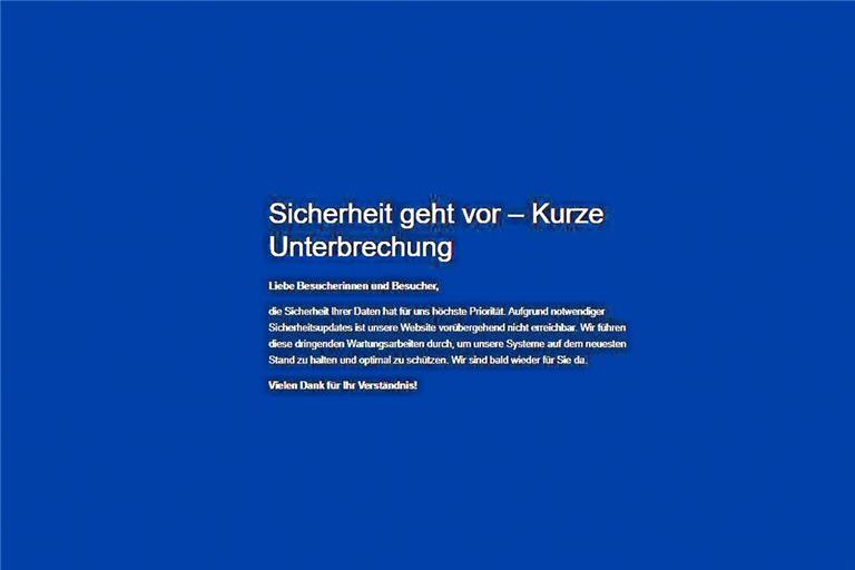 Die Stadt Murrhardt informiert auf ihrer Website, dass sie kurzfristig nicht erreichbar ist. Screenshot: www.murrhardt.de