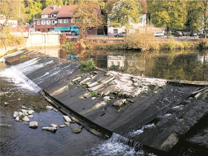 Die Tage des Biegel-Wehrs sind gezählt. Im kommenden Jahr wird das Bauwerk weggebaggert und an seiner Stelle auf bis zu 50 Meter Länge eine sogenannte raue Rampe geschaffen. Foto: A. Becher
