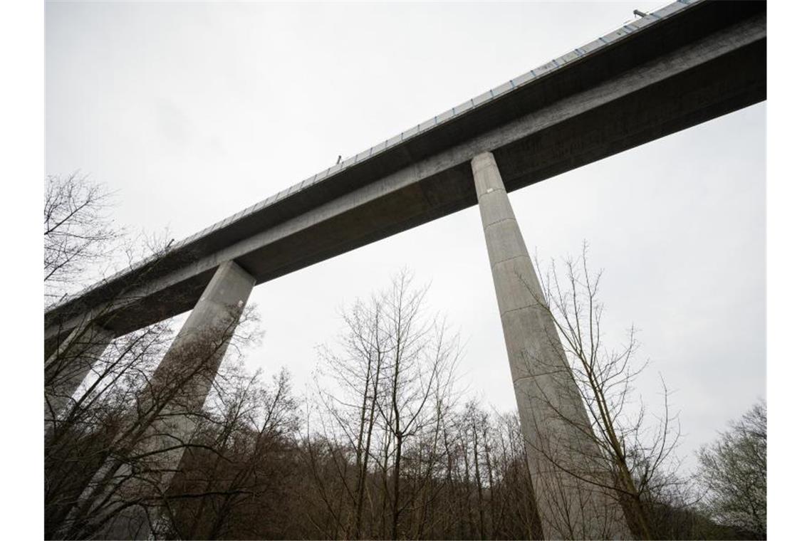 Die Teißtal-Brücke mit der ICE-Strecke überspannt das Tal. Unweit der Brücke wurden auf einer Länge von 80 Metern Schienenschrauben entfernt. Foto: Andreas Arnold/dpa