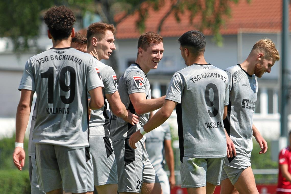 Die TSG-Fußballer hatten bei Normannia Gmünd zweimal Grund zum Torjubel.Foto: A. Hornauer