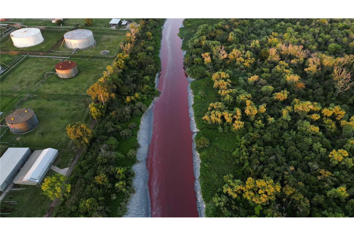 "Fluss aus Blut": Bach in Argentinien färbt sich rot Die Ursache der Verfärbung in einem Industriegebiet ist bislang unbekannt.