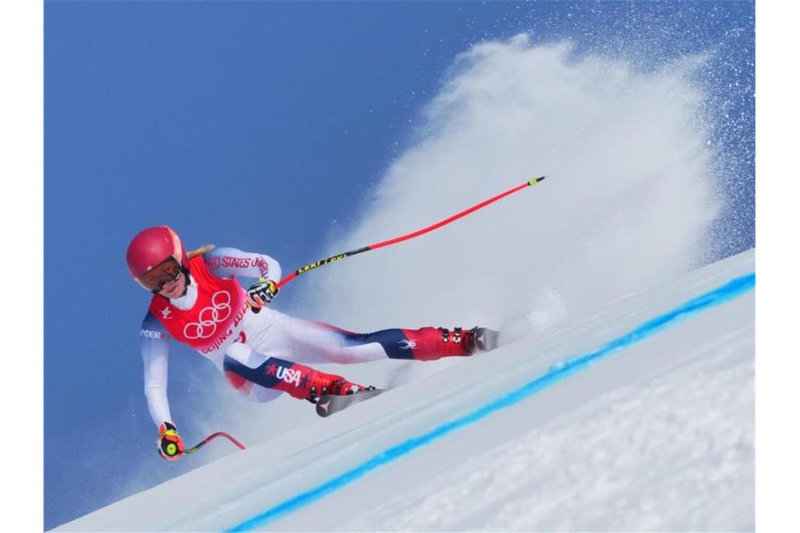Skistar Shiffrin über Olympia-Alptraum: „Wie ein Witz“ Die US-Amerikanerin Mikaela Shiffrin ist sowohl im Riesenslalom als auch im Slalom ohne Medaille geblieben. Foto: Michael Kappeler/dpa