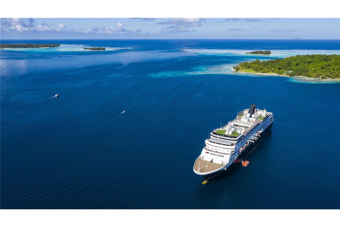 Die „Vasco da Gama“ von Nicko Cruises im Südpazifik.