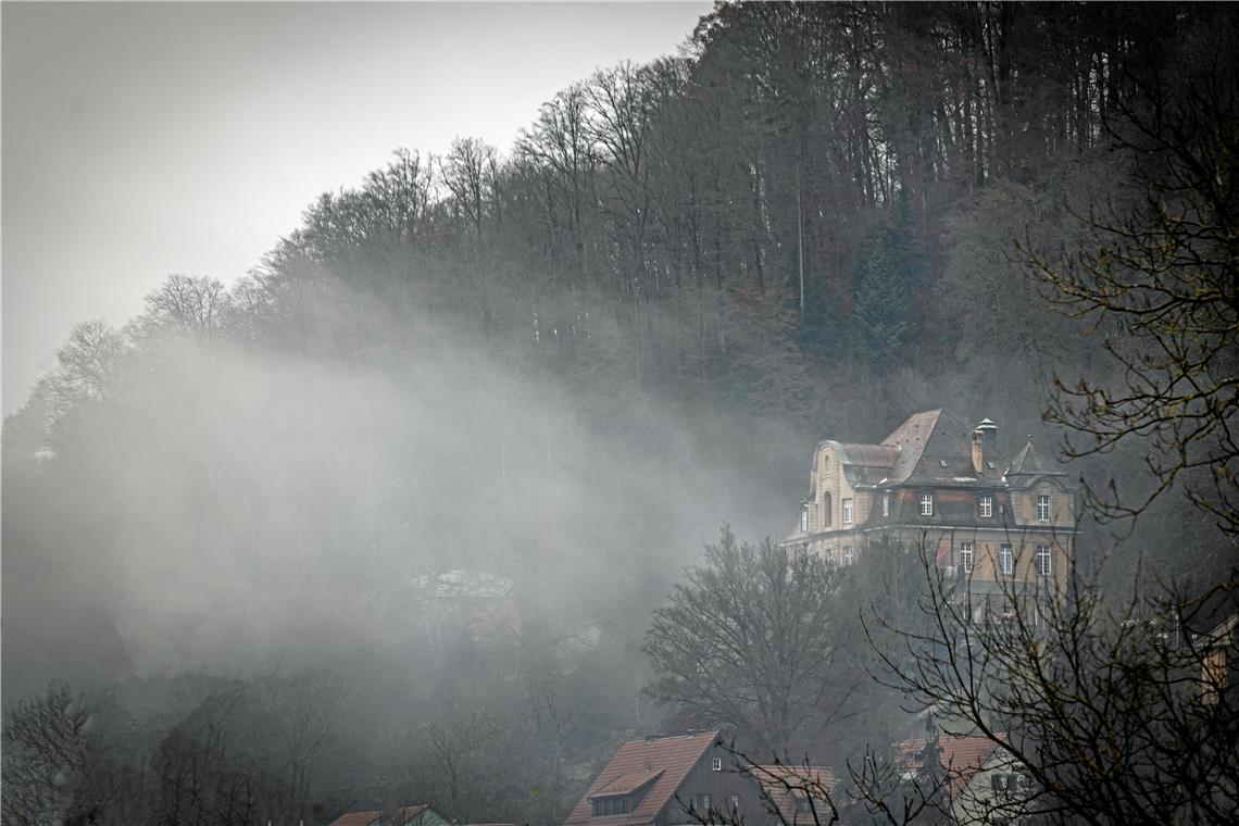 Warmer Dezember mit viel Niederschlag Die Villa Franck im Nebel: Graue Tage gab es viele im Dezember. Foto: A. Becher