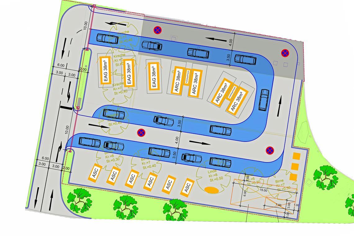 Die vorläufige Planung für den Wertstoffhof in Murrhardt sieht eine Einbahnstraßenregelung vor. Änderungen sind allerdings noch jederzeit möglich. Entwurf: AWRM