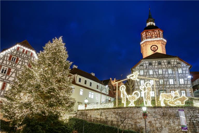 Die Weihnachtsbäume und die Giebelbeleuchtung in der Innenstadt werden in Backnang nach 22 Uhr abgeschaltet. Foto: Edgar Layher