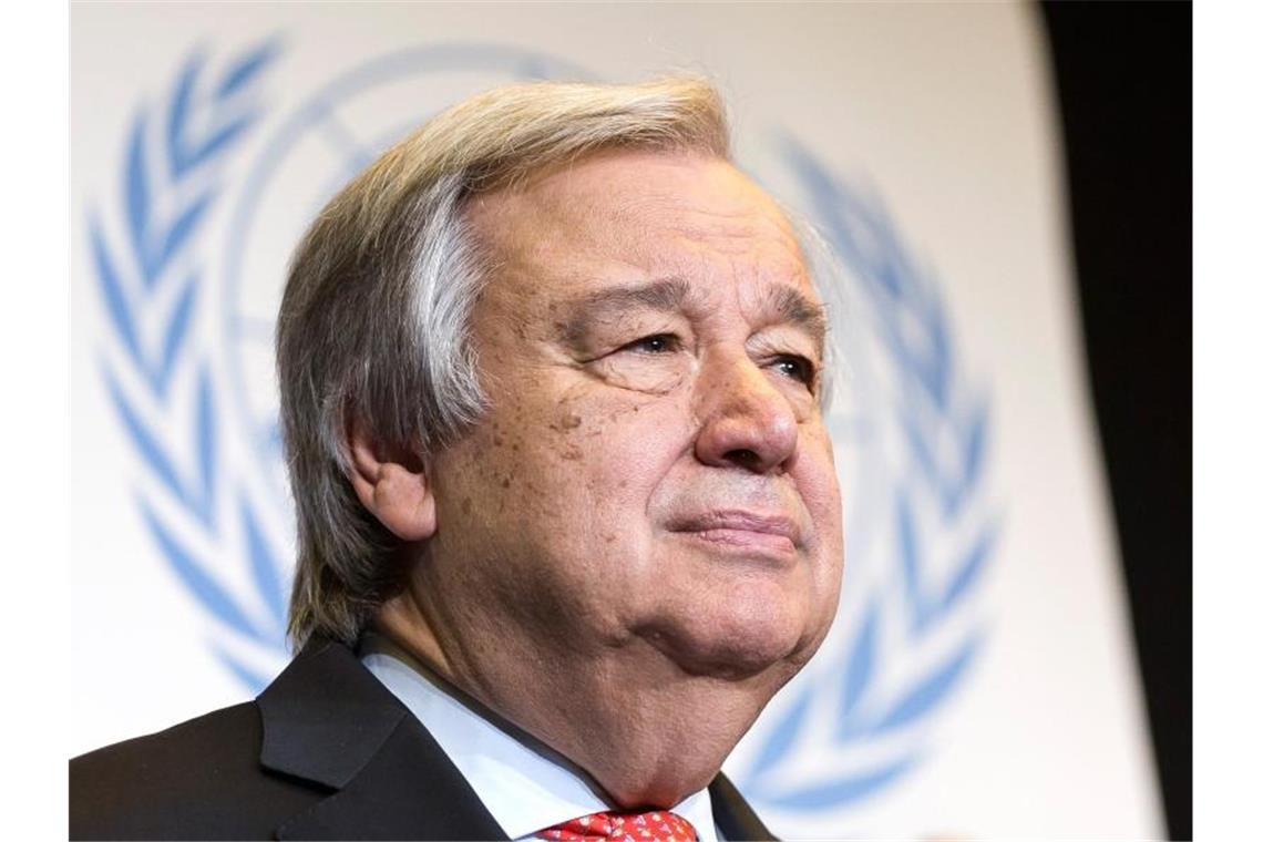 „Die Welt steht vor einer noch nie dagewesenen Prüfung“, sagt UN-Chef Guterres. Foto: Cyril Zingaro/KEYSTONE/dpa