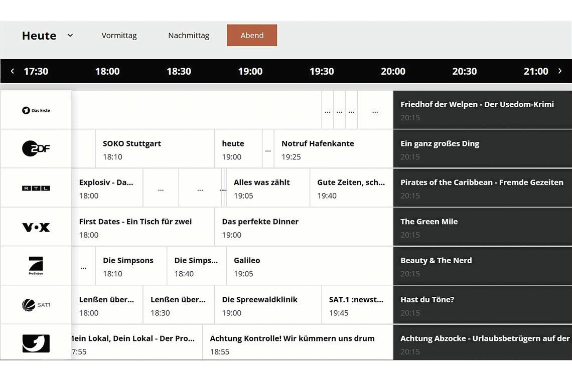 Fernsehprogramm jetzt auch online auf bkz.de Die Zeitleiste gibt einen Überblick über die Programme der wichtigsten Sender. Screenshot