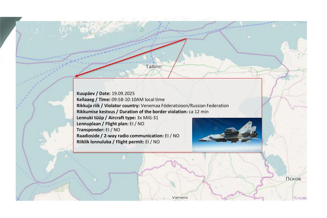 Russische Jets über Estland: Beratung im UN-Sicherheitsrat Diese Karte dokumentiert estnischen Angaben zufolge den Ablauf der Luftraumverletzung.