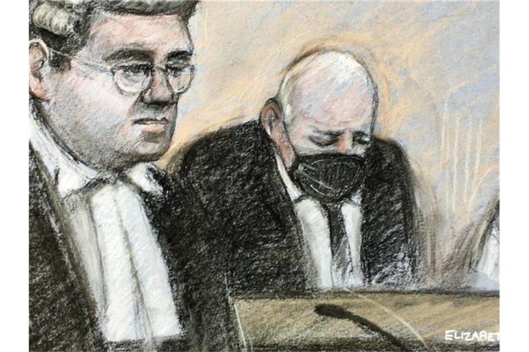 Diese Skizze zeigt den Angeklagten im Gerichtssaal. Der geständige Mörder der Londonerin Sarah Everard muss den Rest seines Lebens hinter Gitter. Foto: Elizabeth Cook/PA Wire/dpa