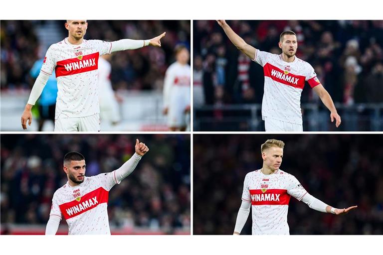 Diese vier Stuttgarter (oben/v.l.) Maximilian Mittelstädt, Waldemar Anton, (unten/v.l.) Deniz Undav und Chris Führich kehren als Nationalspieler in die Bundesliga zurück.