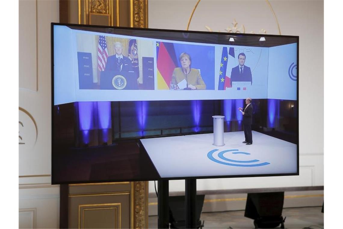 Digitale Münchner Sicherheitskonferenz: Auch US-Präsident Joe Biden war zugeschaltet. Foto: Benoit Tessier/Pool Reuters/AP/dpa