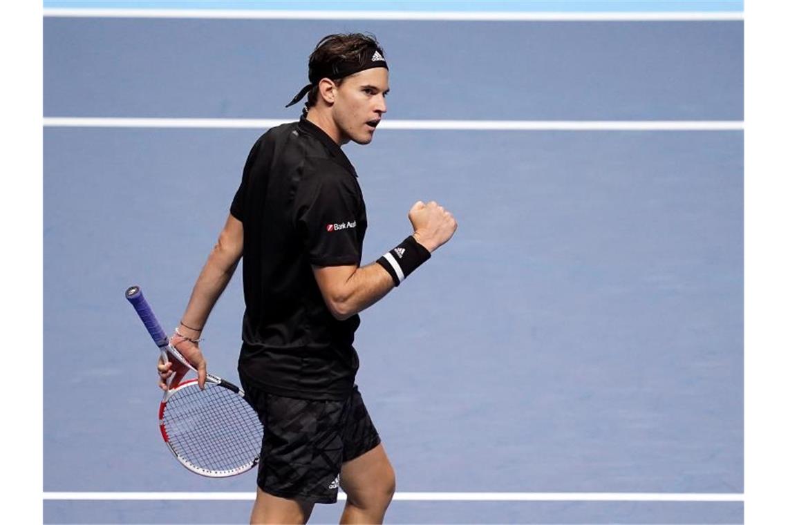 Nadal und Thiem gewinnen zum Auftakt der ATP Finals Dominic Thiem schaffte bei den ATP Finals einen wichtigen Sieg auf dem erhofften Weg ins Halbfinale. Foto: John Walton/PA Wire/dpa