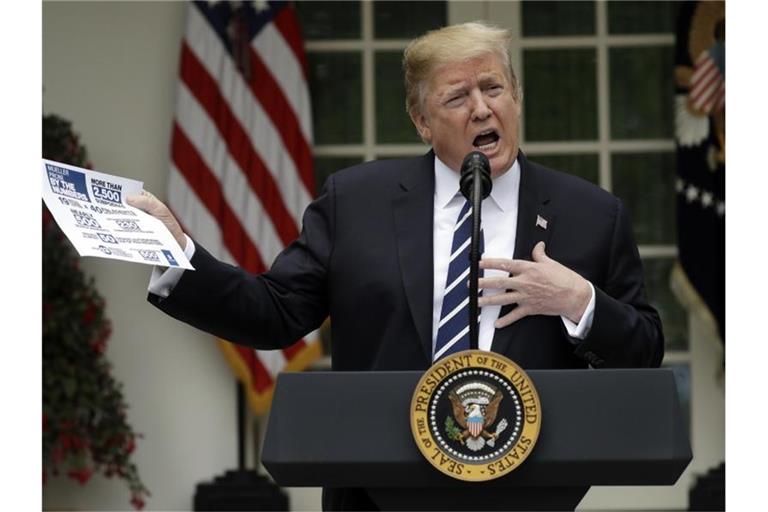 Donald Trump, Präsident der USA, spricht im Rosengarten des Weißen Hauses. Foto: Evan Vucci/AP