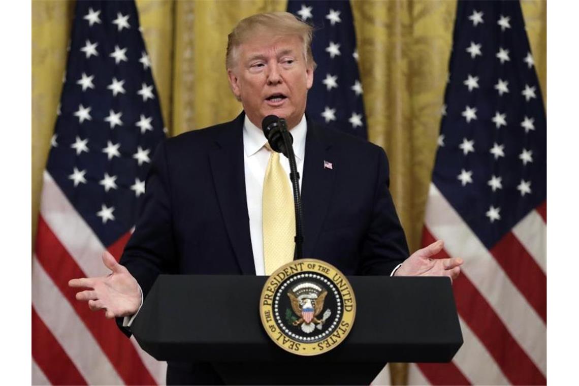 Donald Trump, Präsident der USA, spricht während des „Presidential Social Media Summit“ im East Room des Weißen Hauses. Foto: Evan Vucci/AP