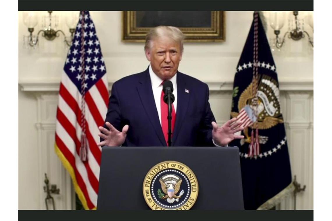 Donald Trump, Präsident der USA, spricht während einer vorab aufgezeichneten Videobotschaft anlässlich des Beginns der Generaldebatte der 75. UN-Vollversammlung. Foto: Uncredited/UNTV/AP/dpa