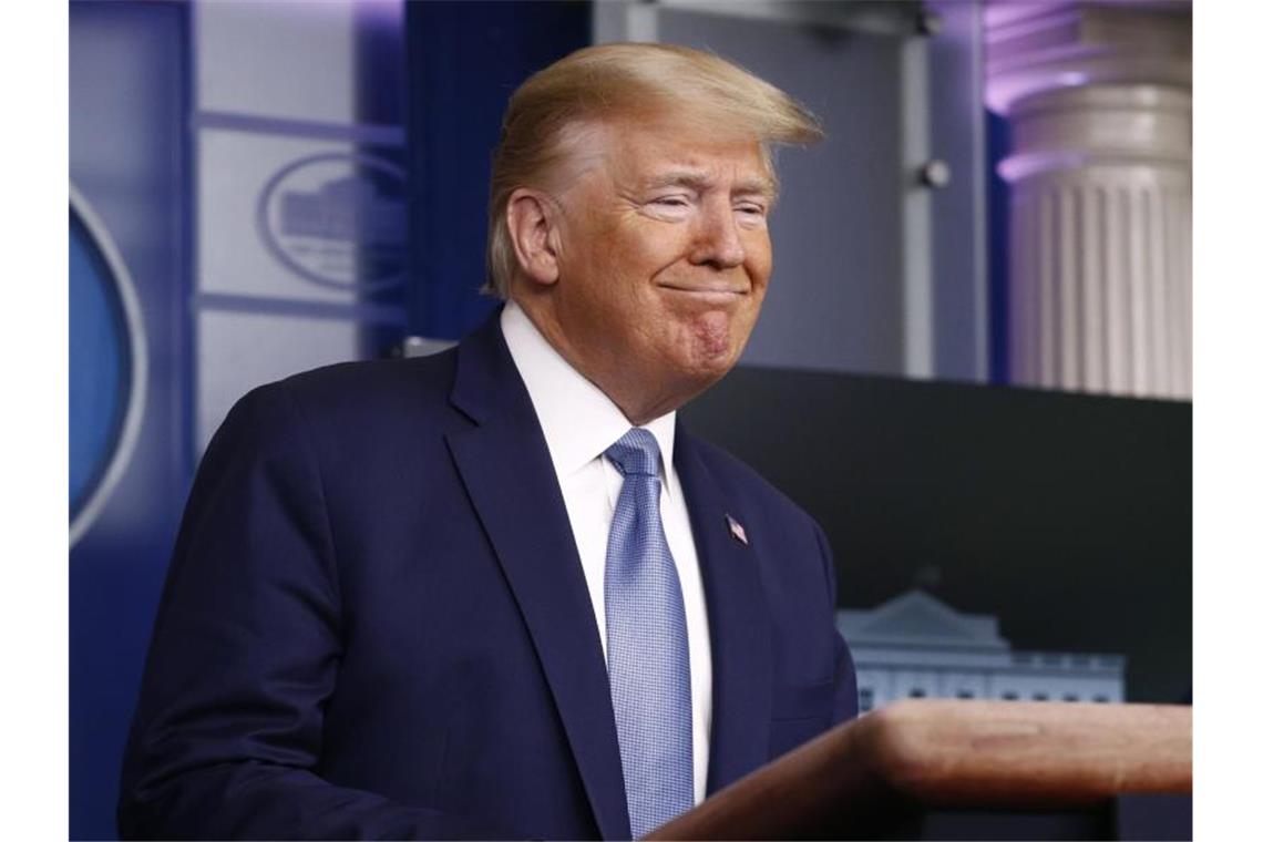 Donald Trump vergangenes Wochenende während einer Pressekonferenz zu weiteren Maßnahmen gegen die Corona-Krise. Foto: Patrick Semansky/AP/dpa