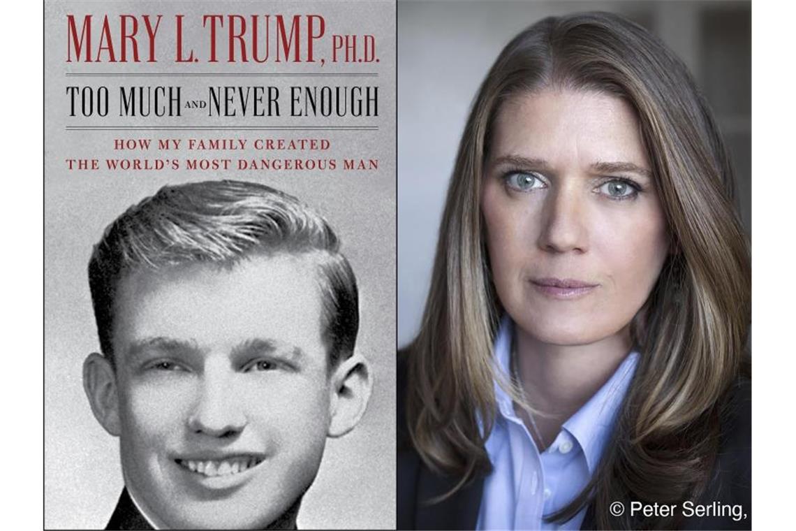 Donald Trumps Nichte Mary Trump neben ihrem Enthüllungsbuch „Too Much and Never Enough: How My Family Created the World's Most Dangerous Man“ („Zu viel und nie genug - Wie meine Familie den gefährlichsten Mann der Welt geschaffen hat“). Foto: Uncredited/Simon & Schuster/AP/dpa