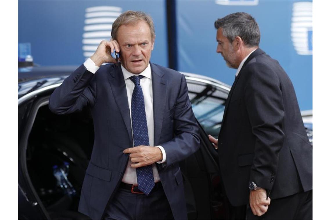 Donald Tusk, Präsident des Europäischen Rates, kommt zum EU-Sondergipfel an. Foto: Geoffroy Van Der Hasselt/AFP Pool