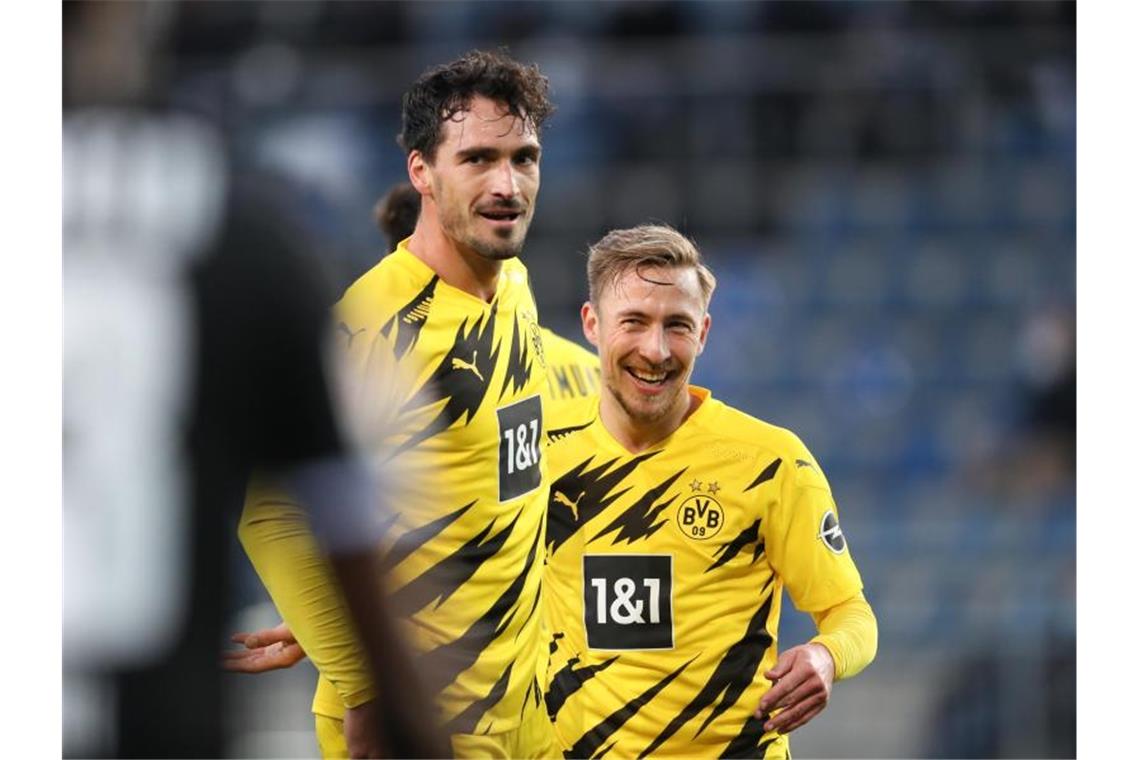 Dortmunder Matchwinner in Bielefeld: Mats Hummels (r). Foto: Friso Gentsch/dpa