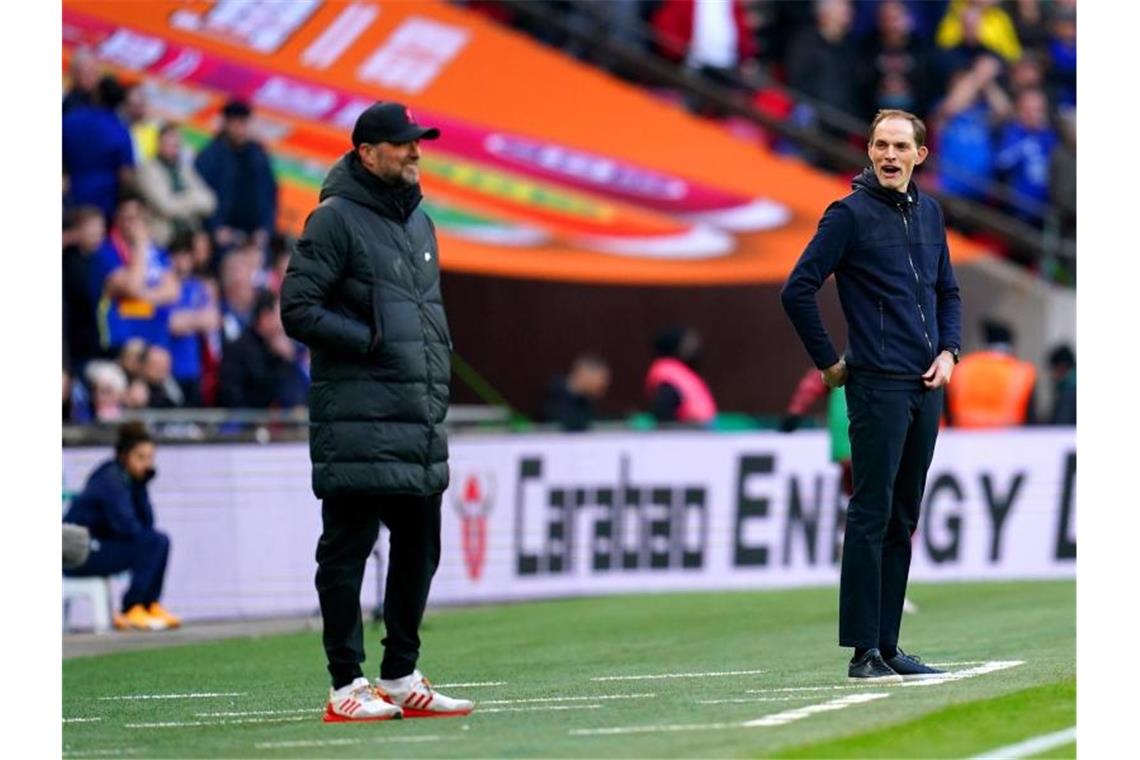 Ligapokal für Klopp: Liverpool gewinnt Kracher gegen Chelsea Duell der deutschen Trainer: Jürgen Klopp (l) vom FC Liverpool und Thomas Tuchel vom FC Chelsea. Foto: Nick Potts/Press Association/dpa