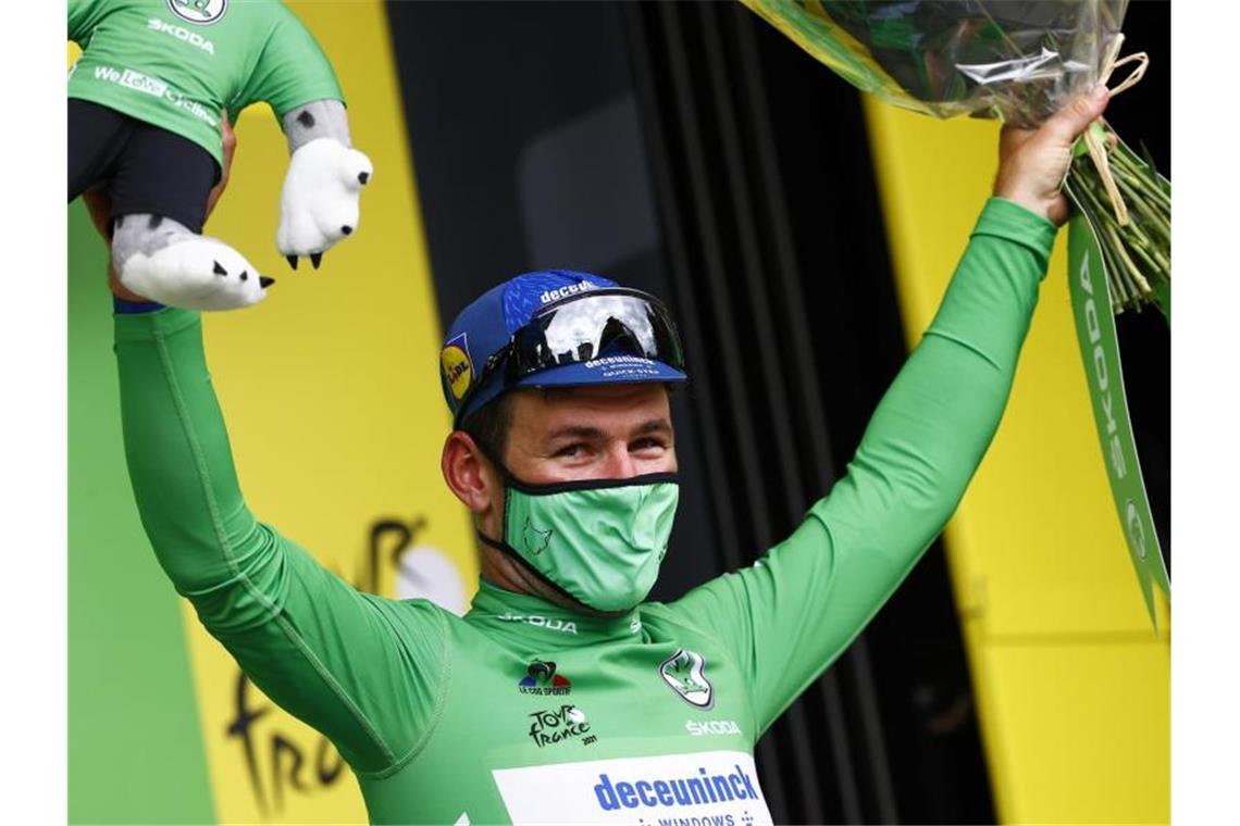 Rad-Sprinter Cavendish feiert wundersames Comeback Durch seinen Etappensieg eroberte Mark Cavendish auch das Grüne Trikot. Foto: Pool Luca Bettini/BELGA/dpa