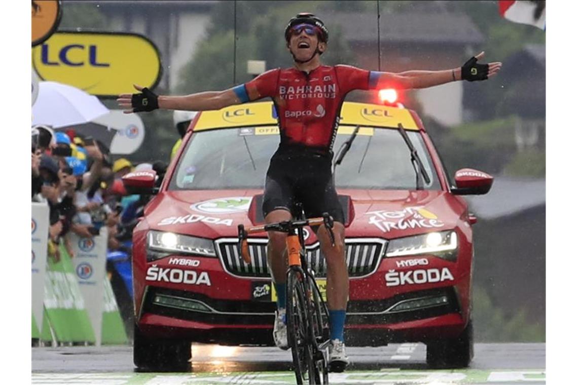 „Besuch von der Polizei“: Razzia bei Bahrain Victorious Dylan Teuns gewann für Bahrain Victorious die 8. Etappe der Tour de France 2021. Foto: Pool Luca Bettini/BELGA/dpa