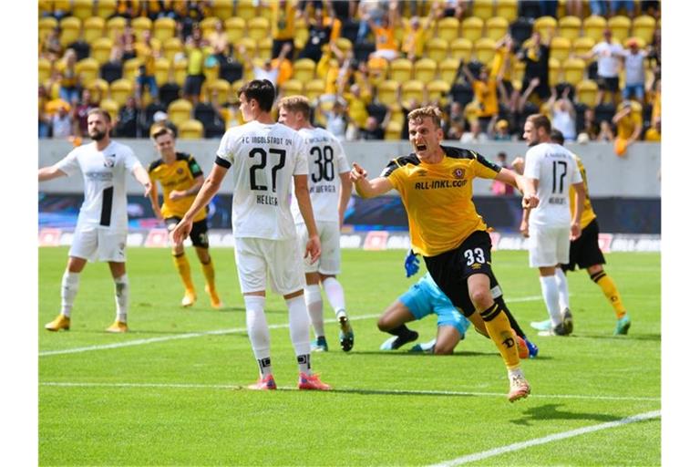 Dynamo-Profi Christoph Daferner traf gegen Ingolstadt doppelt. Foto: Robert Michael/dpa-Zentralbild/dpa