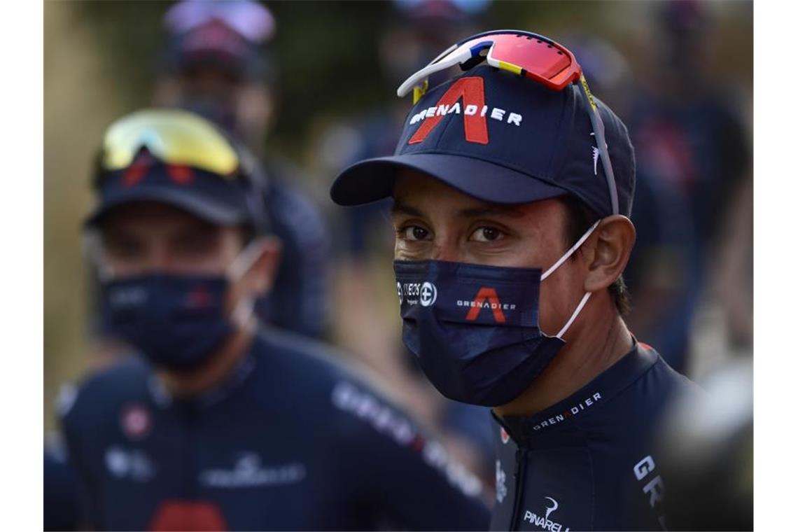 Egan Bernal verlor auf der neunten Vuelta-Etappe mehr als eine Minute auf den Führenden Roglic. Foto: Alvaro Barrientos/AP/dpa