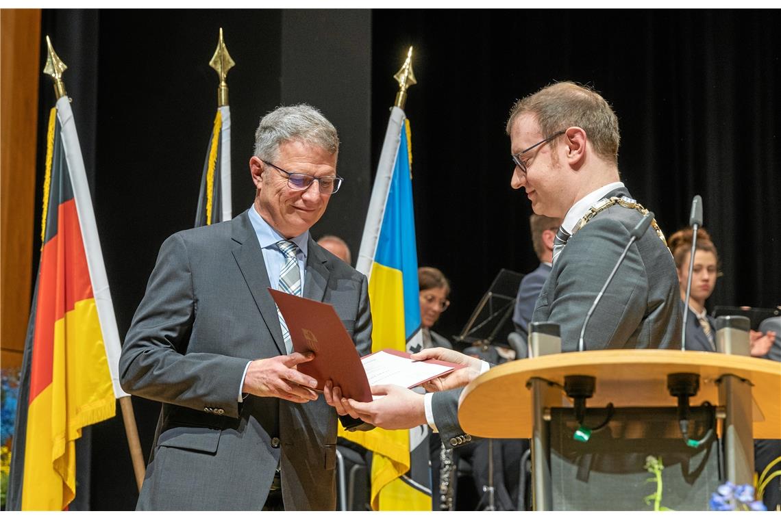 Ehrung von Rainer Mögle beim Neujahrsempfang der Stadt Backnang